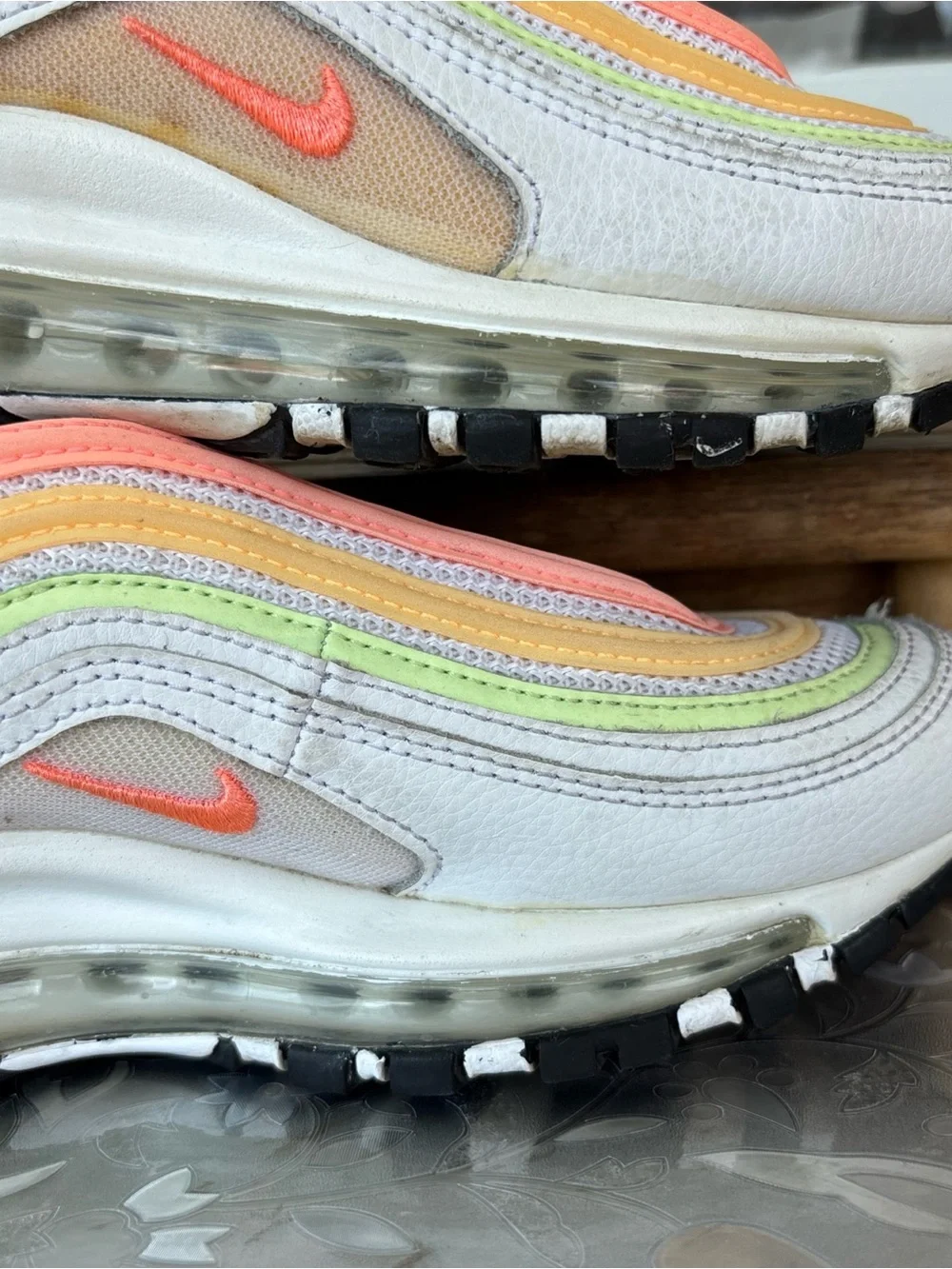 Nike Women's White Sneakers with Coral, Yellow & Lime Accents 5.5